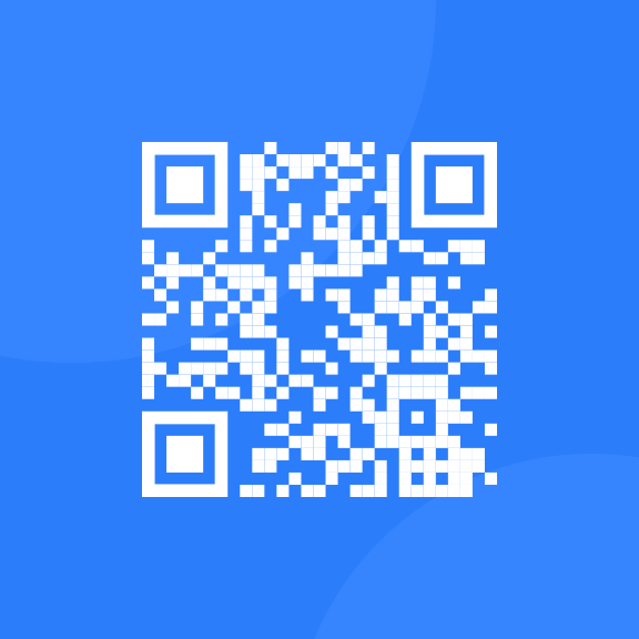 Código QR de color blanco con un fondo azul que redirige a frontendmentor.io